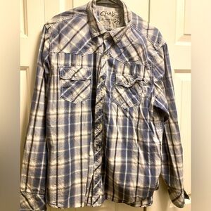 Chalc Women’s Grey White plaid Checkered Long Sleeve Button Down Shirts Size XL
